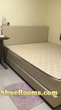 Queen and super single mattress, bed frame