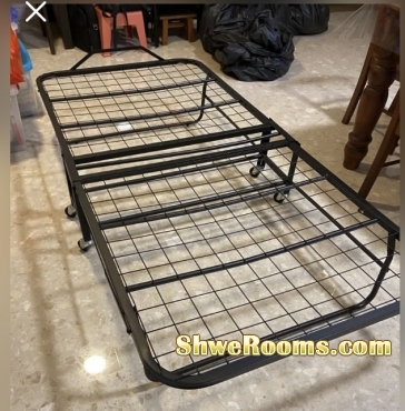 Foldable single bedframe, foldable table and chair